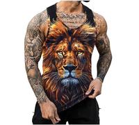 Men Lion Printed Vests UK Sale Clearance Workout Tank Top Man Sleeveless T-Shirts Summer Swim Beach Tops Athletic Gym Muscle Shirts Youth Boys Fitness Training T Shirt Loose Running Vest Retro Tees