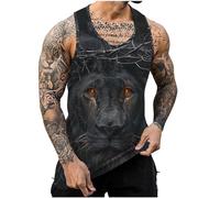 Men Lion Printed Vests UK Sale Clearance Workout Tank Top Man Sleeveless T-Shirts Summer Swim Beach Tops Athletic Gym Muscle Shirts Youth Boys Fitness Training T Shirt Loose Running Vest Retro Tees