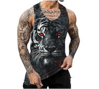 Men Lion Printed Vests UK Sale Clearance Workout Tank Top Man Sleeveless T-Shirts Summer Swim Beach Tops Athletic Gym Muscle Shirts Youth Boys Fitness Training T Shirt Loose Running Vest Retro Tees