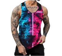 Men Lion Printed Vests UK Sale Clearance Workout Tank Top Man Sleeveless T-Shirts Summer Swim Beach Tops Athletic Gym Muscle Shirts Youth Boys Fitness Training T Shirt Loose Running Vest Retro Tees