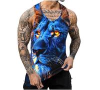 Men Lion Printed Vests UK Sale Clearance Workout Tank Top Man Sleeveless T-Shirts Summer Swim Beach Tops Athletic Gym Muscle Shirts Youth Boys Fitness Training T Shirt Loose Running Vest Retro Tees