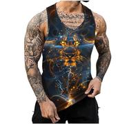Men Lion Printed Vests UK Sale Clearance Workout Tank Top Man Sleeveless T-Shirts Summer Swim Beach Tops Athletic Gym Muscle Shirts Youth Boys Fitness Training T Shirt Loose Running Vest Retro Tees