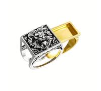 Men Lion Ring Roaring Lion Head Vintage Engraved Carved Band Rings with Mini Hidden Storage Box Design Hip Hop Party Two Tone Jewelry Unique for Men women