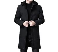 Men Long Hooded Parka Jacket Windproof Winter Casual Zipper Windbreaker Coats with Pockets Black