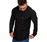 Men Long Sleeve Modern Urban Classic Fashion Round Neck Arm Zipper Design Men Base Shirt Autumn Winter Shoulder Pleats Slim Fit Men T-Shirt