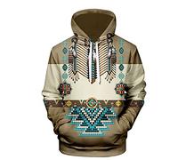 Men Long Sleeve Native Indian Hoodies Colorful Sweatshirt Jumpers Casual Ethnic Sportswear