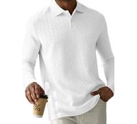 Men Long Sleeve Tops Slim Fit Poloshirt Classic Button Placket Casual Outdoors Exercise Golf Lapels Shirt M-White 3XL
