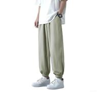 Men Loose Straight Casual Pants Solid Color Sports For Versatile Ankle Length Trousers For Four Seasons Wear Black Dark Gray Light Grey Green(XXL Green)