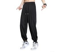 Men Loose Straight Casual Pants Solid Color Sports For Versatile Ankle Length Trousers For Four Seasons Wear Black Dark Gray Light Grey Green(L Black)