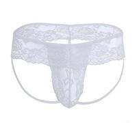 Men Low Rise Lace See Through Thong Briefs With Bulge Pouch Sheer Sissy Underwear Panties For Intimate Wear Plus Size White Red Black(2XL White)