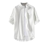 Men Male Casual Cotton Shirt Loose Tops Short Sleeve Cardigan Summer Shirt Button Shirt History Shirts for Men Long Sleeve White