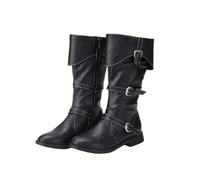 Men Medieval Boots High Knee PU Viking Pirate Retro Costume Boots Cosplay Halloween Shoes Black