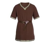 Men Medieval Costume Renaissance Templar Tunic Viking Knight Pirate Vintage Warrior Halloween Cosplay Party Tops No Belt (A-Dark Brown, M)