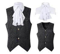 Men Medieval Embroidered Suit Vest, Victorian Waistcoat Renaissance Tuxedo, Jacquard Tailcoat With Ruffles Collar, Steampunk Gothic for Halloween Party Wedding Groom