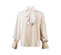 Men Medieval Ruffles Shirts Victorian Renaissance Steampunk Vampire Poet Long Sleeve Tops Shirts Lace Cuff Gothic Medieval Costume (A-Khaki, XL)