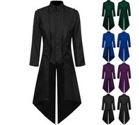 Men Medieval Steampunk Jacket UK Sale, Gothic Vintage Tailcoat Stand Collar Triple Breasted Coat Victorian Renaissance Swallowtail Trench Coat Slim Fit Blazer Casual Outerwear Tops Halloween Costume