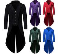 Men Medieval Tailcoat, Gothic Frock Coat Lapel Collar Splicing Tuxedo Jacket Button Down Long Outwear Victorian Renaissance Plain Uniform, Classic Overcoat Cosplay Halloween Party Costumes Plus Size