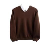 Men Merino Wool Sweater V-Neck Pullover Autumn Winter Cashmere Warm Solid Knitwear Business Bottoming Tops Coffee