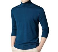 Men Merino Wool Tee Shirt Thin Turtleneck Sweater Pure Wool Jumpers High Collar Knit Sweaters Light Blue XL