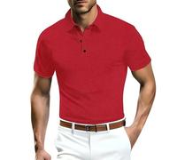 Men Mesh Ice Silk Short-Sleeved Polo Shirts - Golf Polo Shirts Cool Breathable Solid Polo Shirt Simple Business Formal Polo Shirts Work Polo Shirts Casual Lapel Polo Shirt for Any Occasion Red