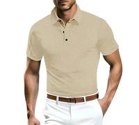 Men Mesh Ice Silk Short-Sleeved Polo Shirts - Golf Polo Shirts Cool Breathable Solid Polo Shirt Simple Business Formal Polo Shirts Work Polo Shirts Casual Lapel Polo Shirt for Any Occasion Khaki
