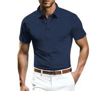Men Mesh Ice Silk Short-Sleeved Polo Shirts - Golf Polo Shirts Cool Breathable Solid Polo Shirt Simple Business Formal Polo Shirts Work Polo Shirts Casual Lapel Polo Shirt for Any Occasion Navy