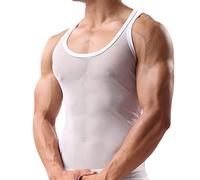Men Mesh Shirt Sheer Vest Men Fishnet Muscle Top See Through Tank Tops For Party Club Underwear Breathable Sexy Vest Crew Neck Top Fitted Workout Clubwear Sleeveless Stretch Undershirt