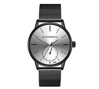 Men Metal Watch Steel Mesh Belt Wrap Bracelet Quartz Wrist Watch Yellow Double Pointer Business Dress Watch E59