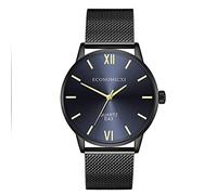 Men Metal Watch Steel Mesh Belt Wrap Bracelet Quartz Wrist Watch Yellow Roman Numerals Business Dress Watch E43 (Color : Black)