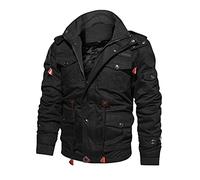 Men Military Jacket Casual Cotton Utility Coat Spring Falls Durable Army Cargo Bomber Stand Collar Multi-Pocket Jacket(Black,Large)