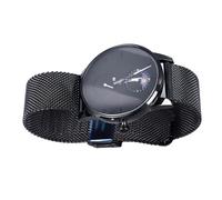 Men Moonphase Quartz Watch Ultra Thin for Everyday Wear Stainless Steel Mesh Strap Black Minimalist Design