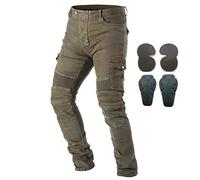 Men Motorcycle Riding Protective Pants Denim Jeans with Armor 4 X Knee Hip Pads (Army Green, L=32)
