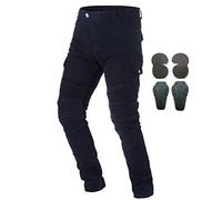 Men Motorcycle Riding Protective Pants Denim Jeans with Armor 4 X Knee Hip Pads (Black, S=28)