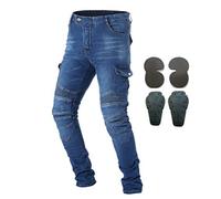 Men Motorcycle Riding Protective Pants Denim Jeans with Armor 4 X Knee Hip Pads (Blue, S=28)