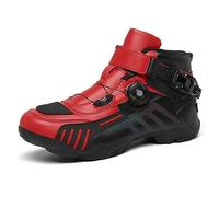 Men Motorcycle Shoes Black Motocross Short Ankle Boots Waterproof Leather, Motorbike Off-Road Shoes Racing Sports Boots,Red,43