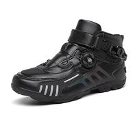 Men Motorcycle Shoes Black Motocross Short Ankle Boots Waterproof Leather, Motorbike Off-Road Shoes Racing Sports Boots,Black,43