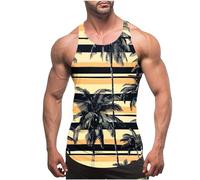 Men Muscle Tank Tops Summer Thin Strap Leakage Back Vests Hawaiian Printed Round Neck Vest Tops Casual Loose Comforty Fitness Tank Tops Classic Beach Holiday Running Vest Tops UK Size 8-20 Clearance