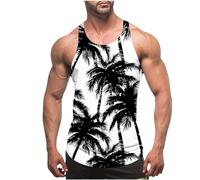 Men Muscle Tank Tops Summer Thin Strap Leakage Back Vests Hawaiian Printed Round Neck Vest Tops Casual Loose Comforty Fitness Tank Tops Classic Beach Holiday Running Vest Tops UK Size 8-20 Clearance