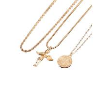 men necklace chain friendship 3-Piece Trendy Coin Fairy Angel Pendant Necklace for Men Vintage Multilayer Chain Choker Necklace Jewelry on the Neck gift
