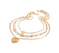 men necklace chain friendship Boho Love Pendant Necklace Women's 2025 Multi Layer Gold Color Metal Imitation Pearl Girl Fashion Couple Fashion Jewelry gift