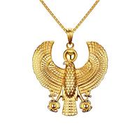Men Necklaces Egyptian Horus Bird Falcon Holding Ankh Pendant Gold Color Steel Vogue Hip hop Costume Jewelry