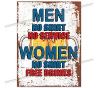 Men No Shirt | Funny Metal Bar Sign | Retro Pub Plaque | 20x15cm | Retro Home Pub Accessories, Vintage Wall Plaque, Man Cave Garden Shed Decor, Novelty Gift UK 30th 40th 50th birthday