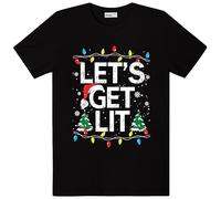 Men Novelty Christmas Tee Shirts Holiday Cotton Black Let's Get Lit T-Shirt L