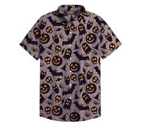Men Novelty Halloween Skull Shirt Pumpkin Button Up Shirt Funky Spider Bat Ghost Shirt S