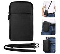 Men Nylon Cell Phone Crossbody Purse Bag Waist Pouch Compatible for Galaxy S25 Ultra S24 Ultra Note 20 S25+ S24+ S24 FE S23 FE A16 A35 A55 / iPhone 16 Pro Max 16 Plus/Pixel 9 Pro 8a (Black)