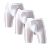 Men Oily Shiny Ice Silk Underpants Low Rise Briefs Breathable Translucent Trunks See Through Silky Glossy Boxer Briefs, White-3pc, XXL