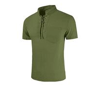 Men One Shoulder Tops Green Satin Blouse Fathers Gifts Sports Mens Summer Short Sleeve Top Shirt Cotton and Tie T-Shirts Pure Color Leisure Stand Collar Blouse Top Mens Clothing Sale Clearance UK