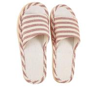 Men Open Toe Slippers Women Striped Linen Slippers Ladies Breathable Shoe | Non Slip Flat Slippers Flexible Mule Slippers Comfort Pull-On Sliders Four Seasons Indoor Slipper For Bedroom Wear