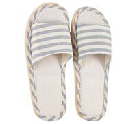 Men Open Toe Slippers Women Striped Linen Slippers Ladies Breathable Shoe | Non Slip Flat Slippers Flexible Mule Slippers Comfort Pull-On Sliders Four Seasons Indoor Slipper For Bedroom Wear