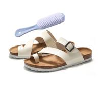 Men Orthopedic Closed Toe Sandals Shoes, Men's Leather Stylish PU Soft Non-Slip Bunion Sandals, Soft Slip-On Big Toe Slippers, for Travel, Outdoor, Beach Travel(Color:White,Size:9